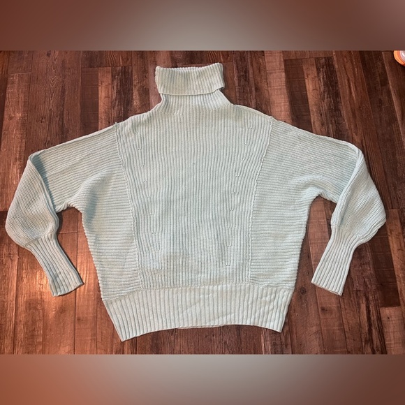 Free People Cocoa Sweater Slouchy Chunky Ribbed Turtleneck Oversized Turquoise M - Picture 2 of 7
